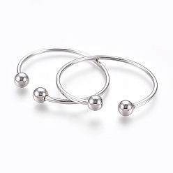 Stainless Steel Color 304 Stainless Steel Cuff Bangles, Torque Bangles, End with Removable Round Beads, Stainless Steel Color, 2 inch(5cm)x2-3/8 inch(6cm), 3mm