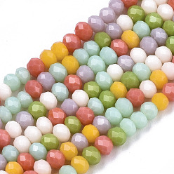 Mixed Color Opaque Glass Beads Strands, Faceted, Rondelle, Mixed Color, 3x2mm, Hole: 0.7mm, about 183~186pcs/Strand, 16.73 inch~16.93 inch(42.5~43cm)