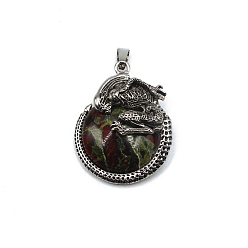 Dragon Blood Natural Dragon Blood Pendants, Flat Round Charms with Skeleton, with Antique Silver Plated Metal Findings, 40x35mm
