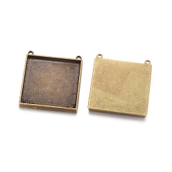 Antique Bronze 2-Hole Tibetan Style Pendant Cabochon Settings, Square Tray, Lead Free and Cadmium Free, Antique Bronze, 49x49x2mm, Hole: 3.5mm