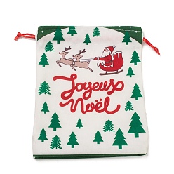 Arbre de Noël Sacs en tissu rectangulaires sur le thème de Noël avec cordon de jute, poches à cordon, pour emballage cadeau, arbre de Noël, 19x16x0.6 cm
