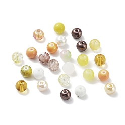 Yellow Glass Beads, Round, Mixed Style, Yellow, 8~8.5x7.5mm, Hole: 0.8mm, 300pcs/bag