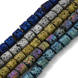 Couleur Mélangete Brins de perles de pierre de lave naturelle galvanisées, colonne, couleur mixte, 4~4.5x4.5~5mm, Trou: 0.9mm, Environ 78 pcs/chapelet, 16.14'' (41~41.5 cm)