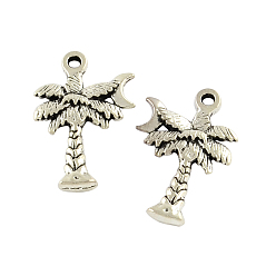 Antique Silver Tibetan Style Alloy Coconut Tree and Moon Pendants, Cadmium Free & Lead Free, Antique Silver, 21.2x14x2.5mm, Hole: 2mm, about 500pcs/500g