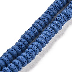 Bleu Royal Brins de perles teintes en pierre de lave naturelle, rondelle, bleu royal, 6x3mm, Trou: 1.2mm, Environ 58 pcs/chapelet, 7.87 pouce (20 cm)