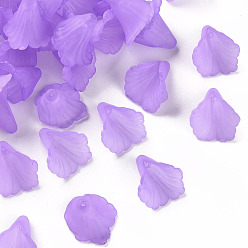 Púrpura Media Tapas de cuentas de acrílico transparentes, cuentas de flor de trompeta, esmerilado, flor, púrpura medio, 18x18x17 mm, agujero: 1.5 mm, Sobre 700 unidades / 500 g