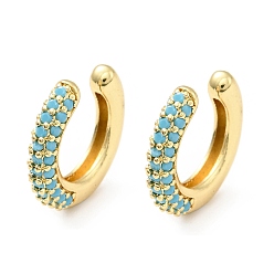 Light Sky Blue Cubic Zirconia C-Shaped Cuff Earrings, Gold Plated Brass Jewelry for Non-pierced Ears, Cadmium Free & Lead Free, Light Sky Blue, 14x15x3mm