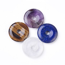 Смешанные камни Природные каменные смешанные подвески, пончик / пи-диск, ширина пончика: 12~12.5 мм, 30~31x6~7 мм, отверстие : 6 мм