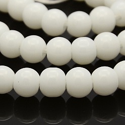 White Round Glass Beads Strands, White, 4mm, Hole: 1mm, about 105pcs/strand, 15.7 inch