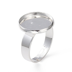 Plata Componentes de anillos de dedo de acero inoxidable ajustables 201, fornituras base de anillo almohadilla, plano y redondo, plata, tamaño de 7, 17~17.5 mm, Bandeja: 14 mm.