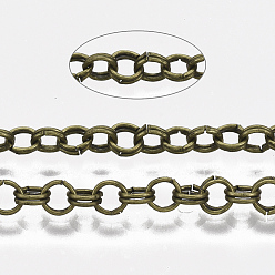 Античная Бронза Роло железа цепи, двойные цепи ссылка, несварные, с катушкой, античная бронза, ссылка: 3.6x0.5 mm, около 164.04 футов (50 м) / рулон