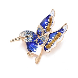 Blue Bird Enamel Pin with Rhinestone, Animal Alloy Badge for Backpack Clothes, Golden, Blue, 40x43x11mm