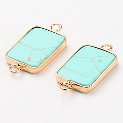 Turquoise Synthetic Turquoise Links, with Light Gold Plated Edge Brass Loops, Rectangle, 28.5x15x3.5mm, Hole: 2mm