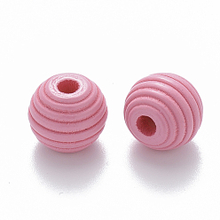 Ярко-Розовый Крашеные натуральные деревянные улья, круглые, ярко-розовый, 12x11 мм, отверстие : 3.5 мм