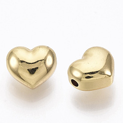 Chapado en Oro Real 18K 201 bolas de acero inoxidable, corazón, real 18 k chapado en oro, 9x10x6 mm, agujero: 1.6 mm