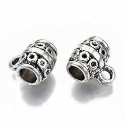 Antique Silver Tibetan Style Alloy Tube Bails, Loop Bails, Bail Beads, Barrel, Cadmium Free & Lead Free, Antique Silver, 10x8.5x7mm, Hole: 1.8mm, Inner Diameter: 3.5mm, about 900pcs/1000g