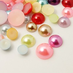 Mixed Color ABS Plastic Imitation Pearl Dome Cabochons, Half Round, Mixed Color, 4~12x2~5mm