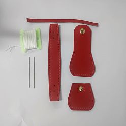 Red DIY Purse Making Kit, Including Cowhide Leather Bag Accessories, Iron Needles & Waxed Cord, Red, 5x5.3cm