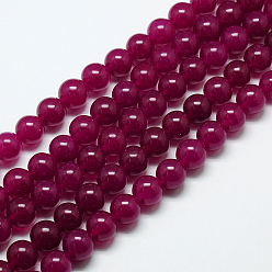 Medium Violet Red Natural Malaysia Jade Bead Strands, Round Dyed Beads, Medium Violet Red, 6mm, Hole: 1mm, about 64pcs/strand, 15 inch