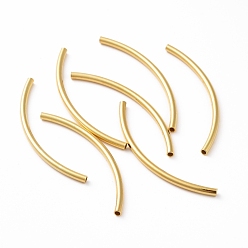Real 18K Gold Plated 925 Sterling Silver Tube Beads, Curved Tube, Real 18K Gold Plated, 40x2mm, Hole: 1.4mm, about 19pcs/10g