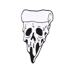 White Alloy Enamel Brooches, Pizza with Skull, White, 33x18mm
