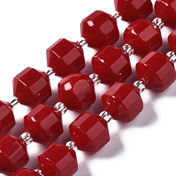 Red Natural White Jade Beads Strands, with Seed Beads, Faceted, Dyed, Polygon, 9.5x9mm, Hole: 1.2mm, about 34pcs/strand, 14.96 inch(38cm)