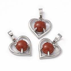 Red Jasper Natural Red Jasper Pendants, Heart Charms, with Platinum Tone Brass Findings, Cadmium Free & Nickel Free & Lead Free, 21.5x19.5x7.5~8mm, Hole: 7.5x5mm