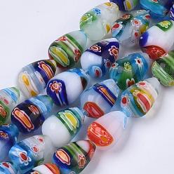 Color mezclado Hilos hechos a mano millefiori lampwork beads, lágrima, color mezclado, 13~15x10 mm, agujero: 1 mm, sobre 27 unidades / cadena, 14.9 pulgada