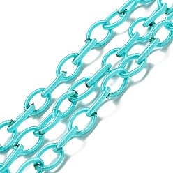Light Sky Blue Handmade Nylon Cable Chains Loop, Oval, Light Sky Blue, 8~9x11~13x2mm, about 85cm/strand, 33.5 inch