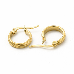 Golden 201 Stainless Steel Grooved Hoop Earrings with 304 Stainless Steel Pins for Women, Golden, 29x31x2mm, Pin: 0.6x1mm