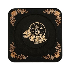 Flor Plato de exhibición de pulsera de madera, soporte para guardar pulseras, plaza, negro, flor, 9.5x9.5x0.95 cm