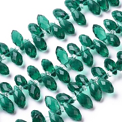 Bleu Vert Perles en cristal en verre brins, perles percées, facette, larme, sarcelle, 13x6mm, Trou: 1mm, Environ 100 pcs/chapelet, 16.5 pouce