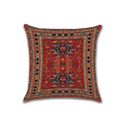 Dark Red Square Cotton Linen Pillow Covers, Persian Style Pattern Cushion Cover, for Couch Sofa Bed, Square, without Pillow Filling, Dark Red, 450x450mm