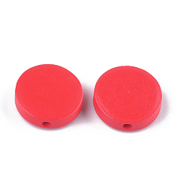 Red Painted Natural Poplar Wood Beads, Flat Round, Red, 15x4.5mm, Hole: 1.2mm