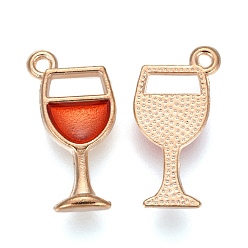 Roja Colgantes de la aleación del esmalte, copa de vino, la luz de oro, rojo, 20x8x2 mm, agujero: 1 mm