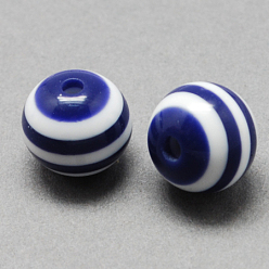 Dark Blue Round Striped Resin Beads, Dark Blue, 8x7mm, Hole: 1.8~2mm