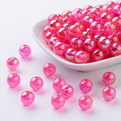 Fuchsia Eco-Friendly Transparent Acrylic Beads, Round, AB Color, Fuchsia, 10mm, Hole: 1.8mm, about 1000pcs/500g