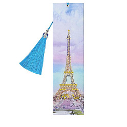 Eiffel Tower DIY Diamond Painting Kits For Bookmark Making, including Tassel, Resin Rhinestones, Diamond Sticky Pen, Tray Plate and Glue Clay, Rectangle, Eiffel Tower Pattern, 210x60mm