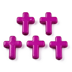 Medium Violet Red Opaque Acrylic Beads, Cross, Medium Violet Red, 16x12x4.5mm, about 1230pcs/500g