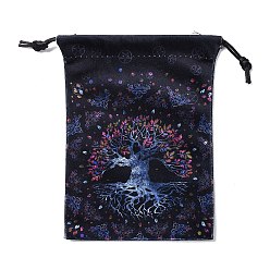 Tree of Life Бархатные сумки для хранения карт Таро, настольный держатель для карт Таро, чёрные, прямоугольные, шаблон дерева жизни, 18x13 см