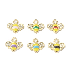 Mixed Color Golden Plated Alloy Enamel Charms, with Rhinestone, Bee Charm, Mixed Color, 12.5x14.5x2.5mm, Hole: 1.8mm