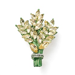 Lt.Col.Topaz Rhinestone Wheat Brooch Pin, Golden Alloy Badge for Backpack Clothes, Lt.Col.Topaz, 45x30x11.5mm
