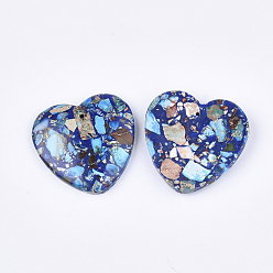 Blue Assembled Synthetic Imperial Jasper and Natural Lapis Lazuli Pendants, Dyed, Heart, Blue, 38.5~39.5x40~40.5x7~7.5mm, Hole: 1.4mm