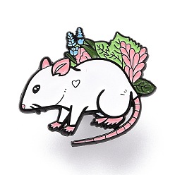 White Mouse and Grass Enamel Pin, Animal Alloy Enamel Brooch for Backpack Clothes, Electrophoresis Black, White, 26x30.5x10.5mm, Pin: 1mm.