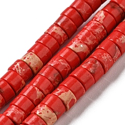 Roja Hebras de cuentas teñidas de jaspe imperial sintético., disco, perlas heishi, rojo, 4~4.5x2~3 mm, agujero: 0.7 mm, sobre 140~141 unidades / cadena, 14.88''~15.12" (37.8~38.4 cm)