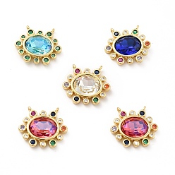 Mixed Color Brass Cubic Zirconia Pendants, Oval Charm, Faceted, Cadmium Free & Nickel Free & Lead Free, Real 18K Gold Plated, Mixed Color, 16.5x18x4.5mm, Hole: 1mm