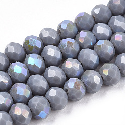 Light Steel Blue Electroplate Opaque Solid Color Glass Beads Strands, Half Rainbow Plated, Faceted, Rondelle, Light Steel Blue, 3.5x3mm, Hole: 0.4mm, about 123~127pcs/strand, 13.7~14.1 inch(35~36cm)