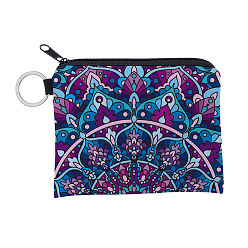 Medium Purple Mandala Flower Pattern Polyester Clutch Bags, Change Purse with Zipper & Key Ring, for Women, Rectangle, Medium Purple, 12x9.5cm