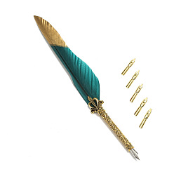 Bleu Vert Stylo trempé plume, avec pointe de stylo en alliage et pointes de rechange, pour la journée des professeurs, sarcelle, 285x45mm