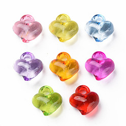 Mixed Color Transparent Acrylic Pendants, Heart, Mixed Color, 15.5x14x9.5mm, Hole: 2.5mm, about 610pcs/500g